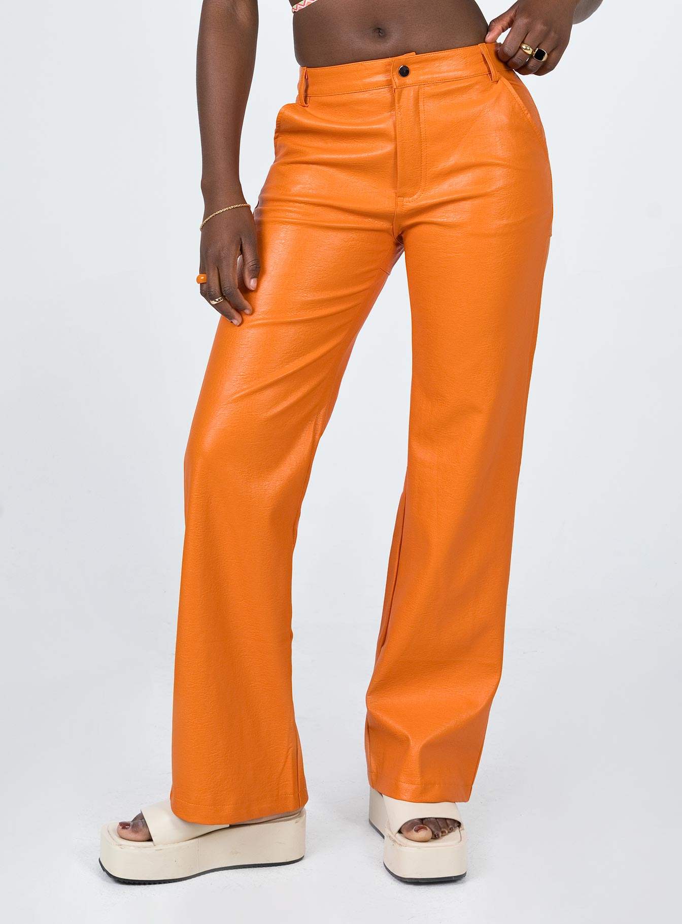Ashlea PU Pants Orange - Image 3