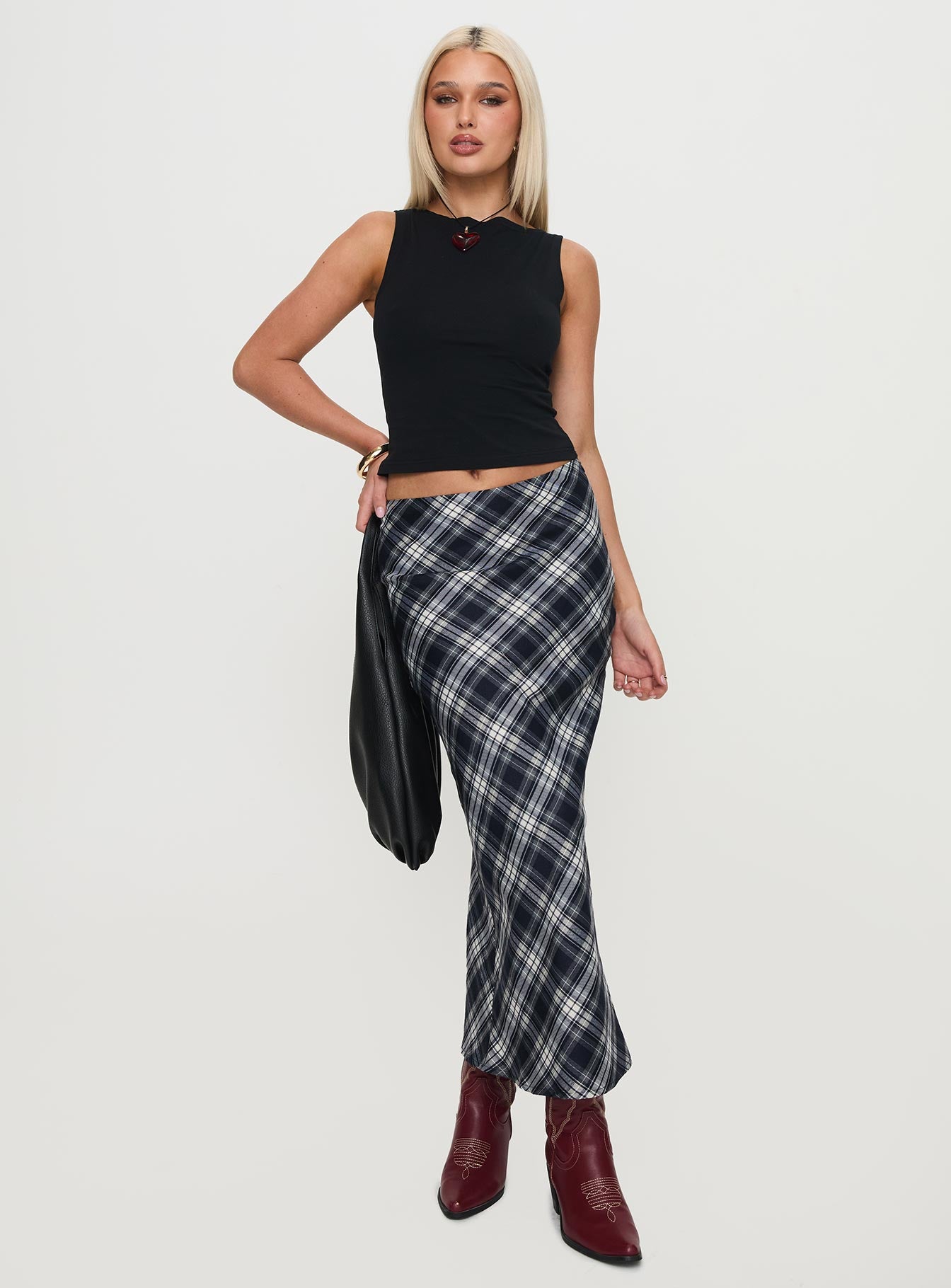 Everlie Low Waist Maxi Skirt Check Multi - Image 2