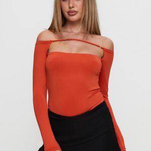 Degree Of Seperation Buckle Detail Long Sleeve Bodysuit Orange