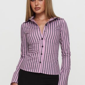 You Hear Me Long Sleeve Top Pink Stripe