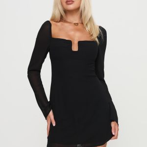 Monologue Long Sleeve Mini Dress Black