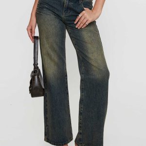 Inverness Pinched Detail Mid Rise Wide Leg Jeans Tea