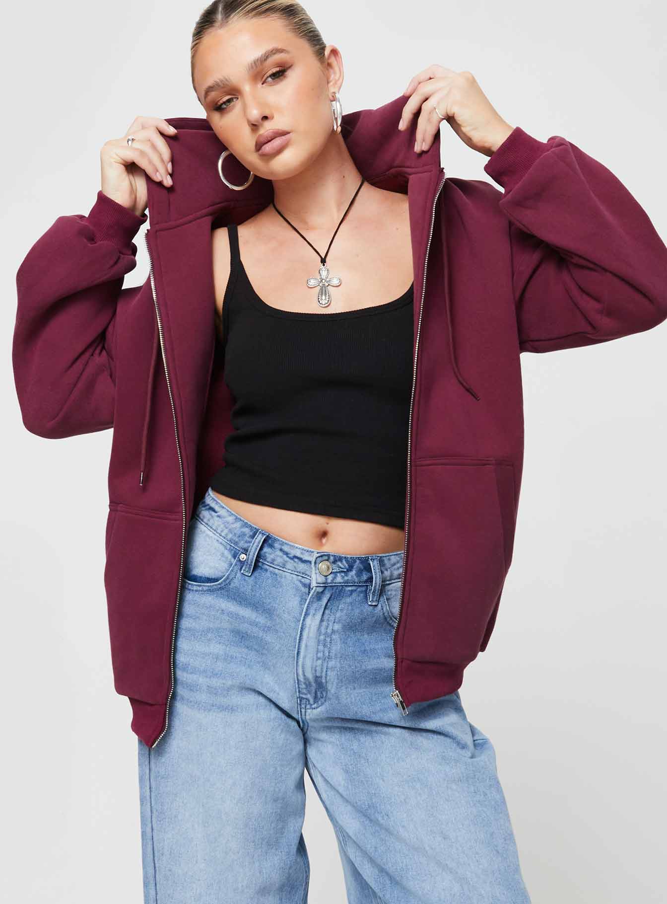 Florida Zip Up Sweater Burgundy - Image 2