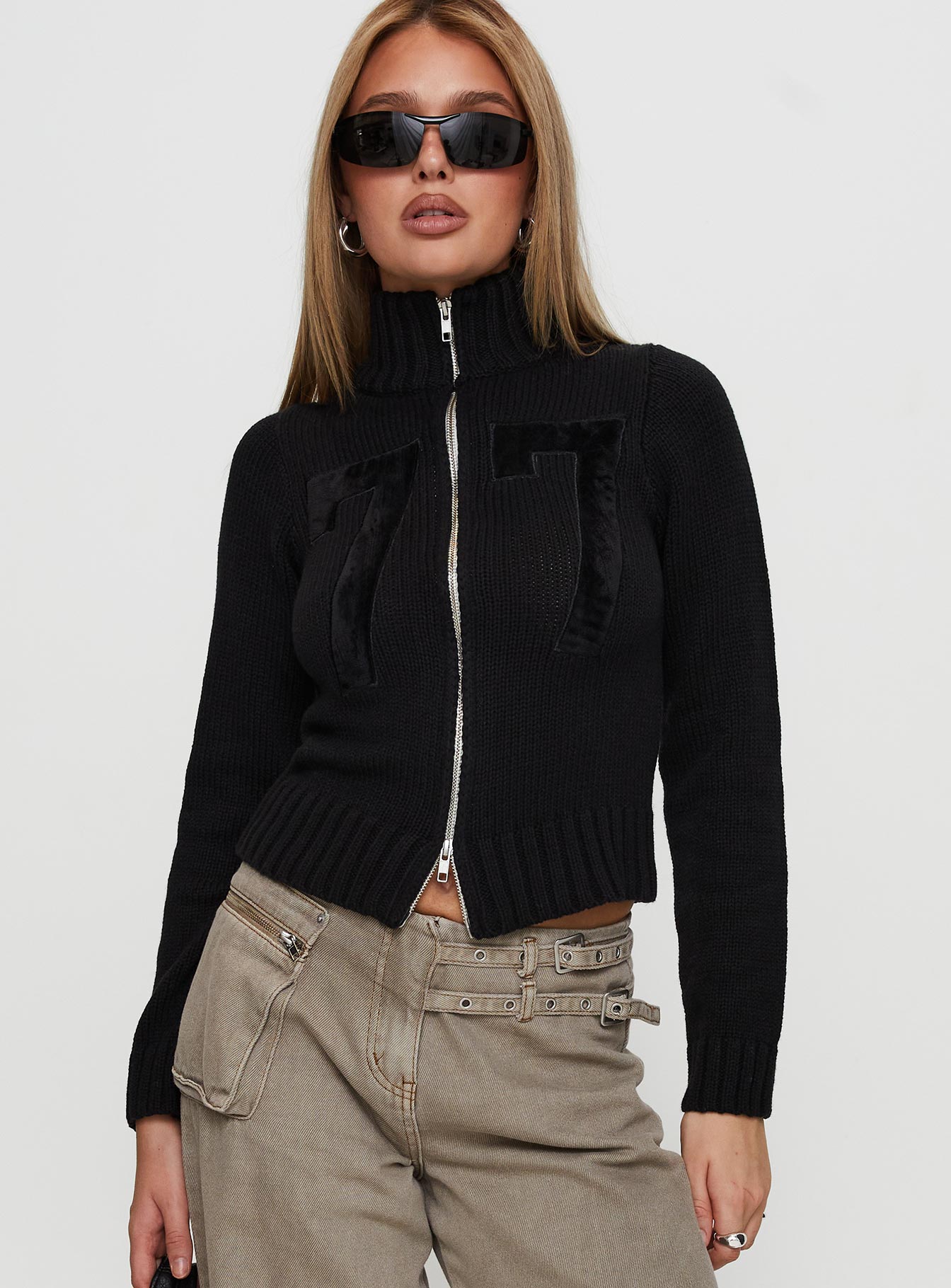 Nylah Zip Up Knit Jacket Black - Image 2