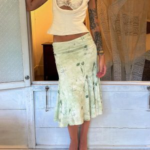 Lewish Low Rise Midi Skirt Green Floral