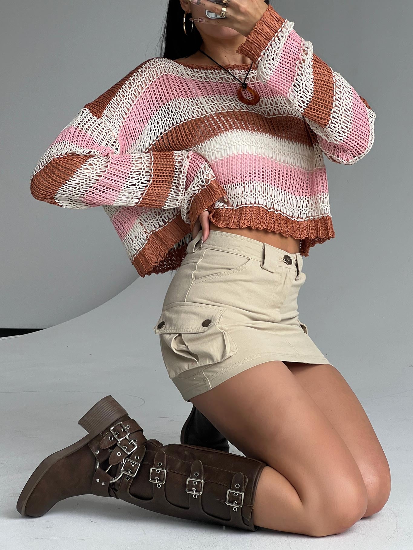 Lydie Cargo Mini Skirt Beige - Image 6