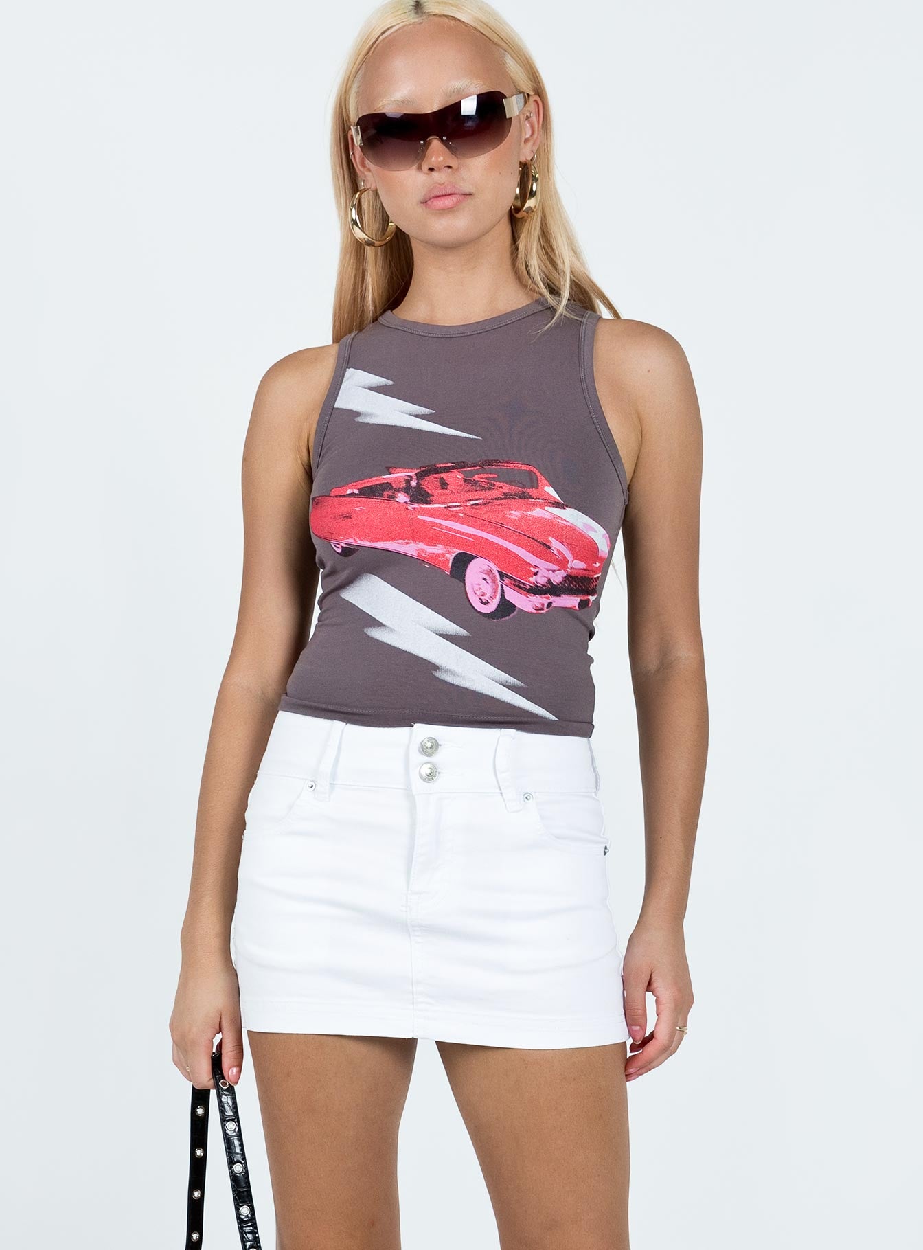 Faya Low Rise Denim Mini Skirt White - Image 2