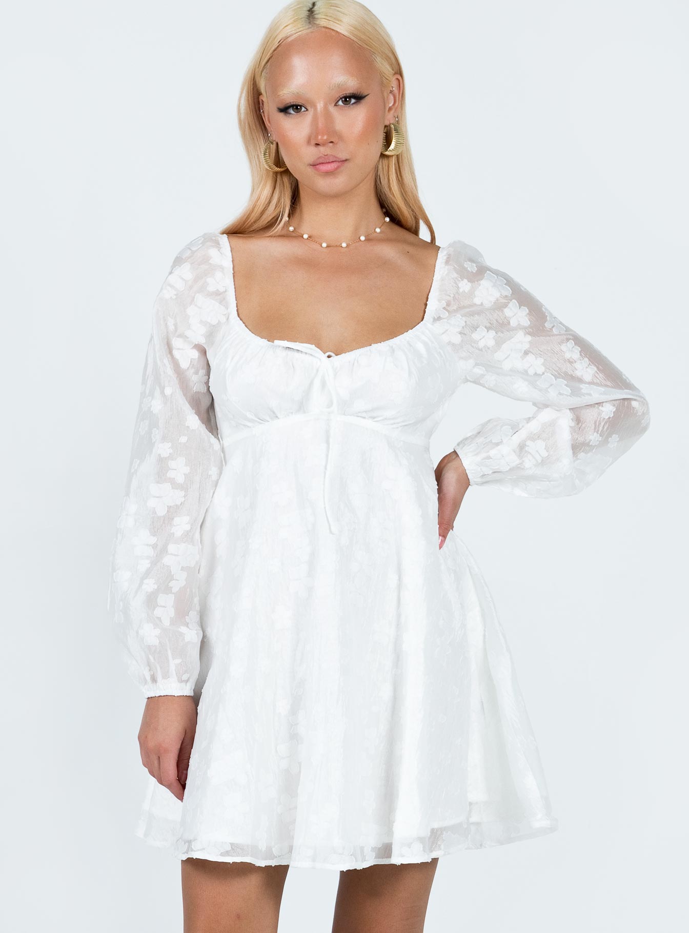 Marceau Long Sleeve Mini Dress White - Image 2