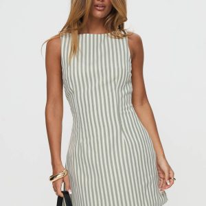 Alfalfa Shift Mini Dress Green Stripe