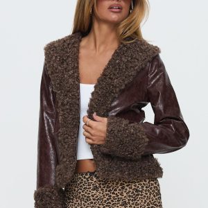 Found A Reason Faux Leather Jacket Brown