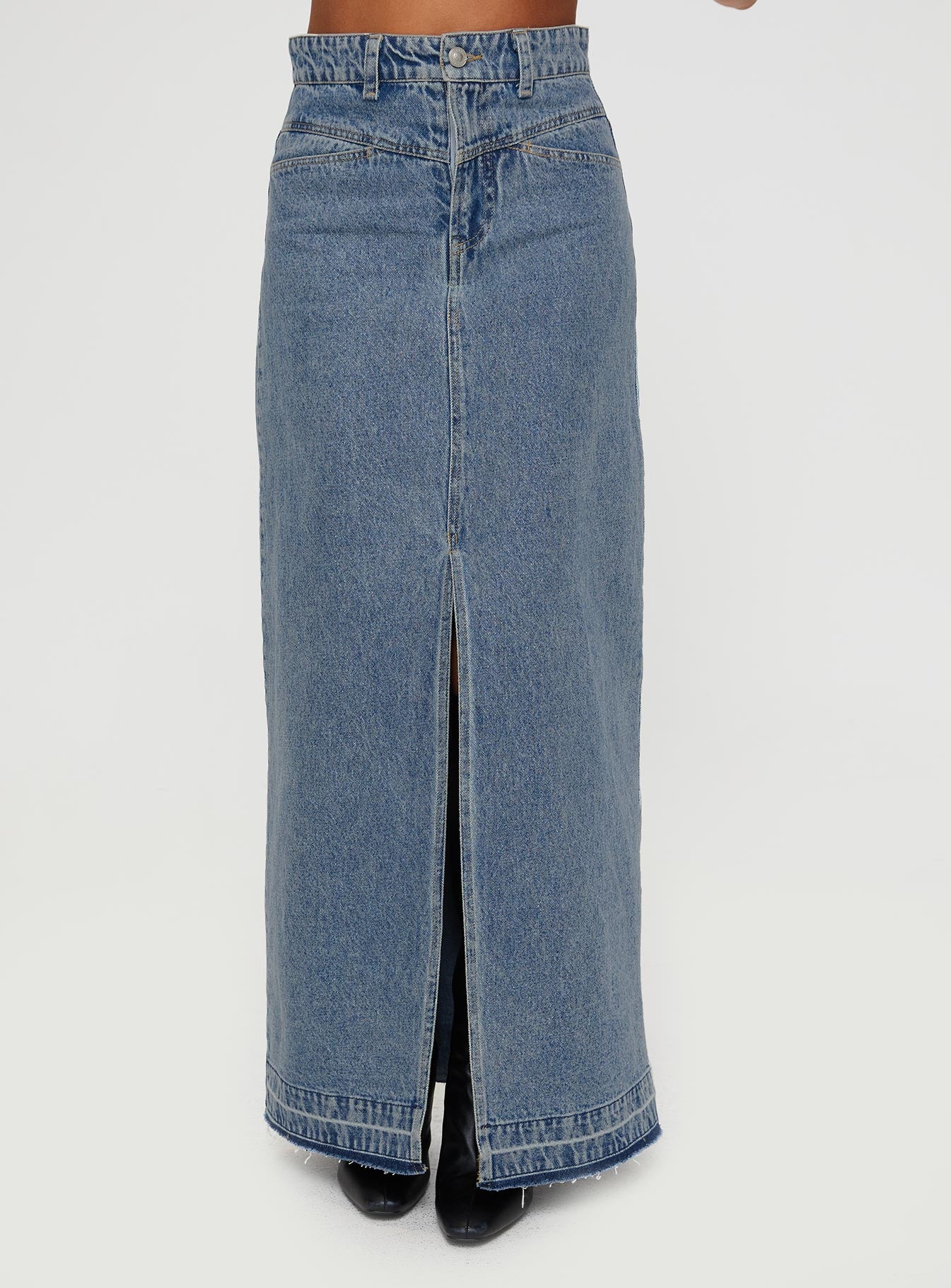 Deneuve Denim Maxi Skirt Mid Wash - Image 2
