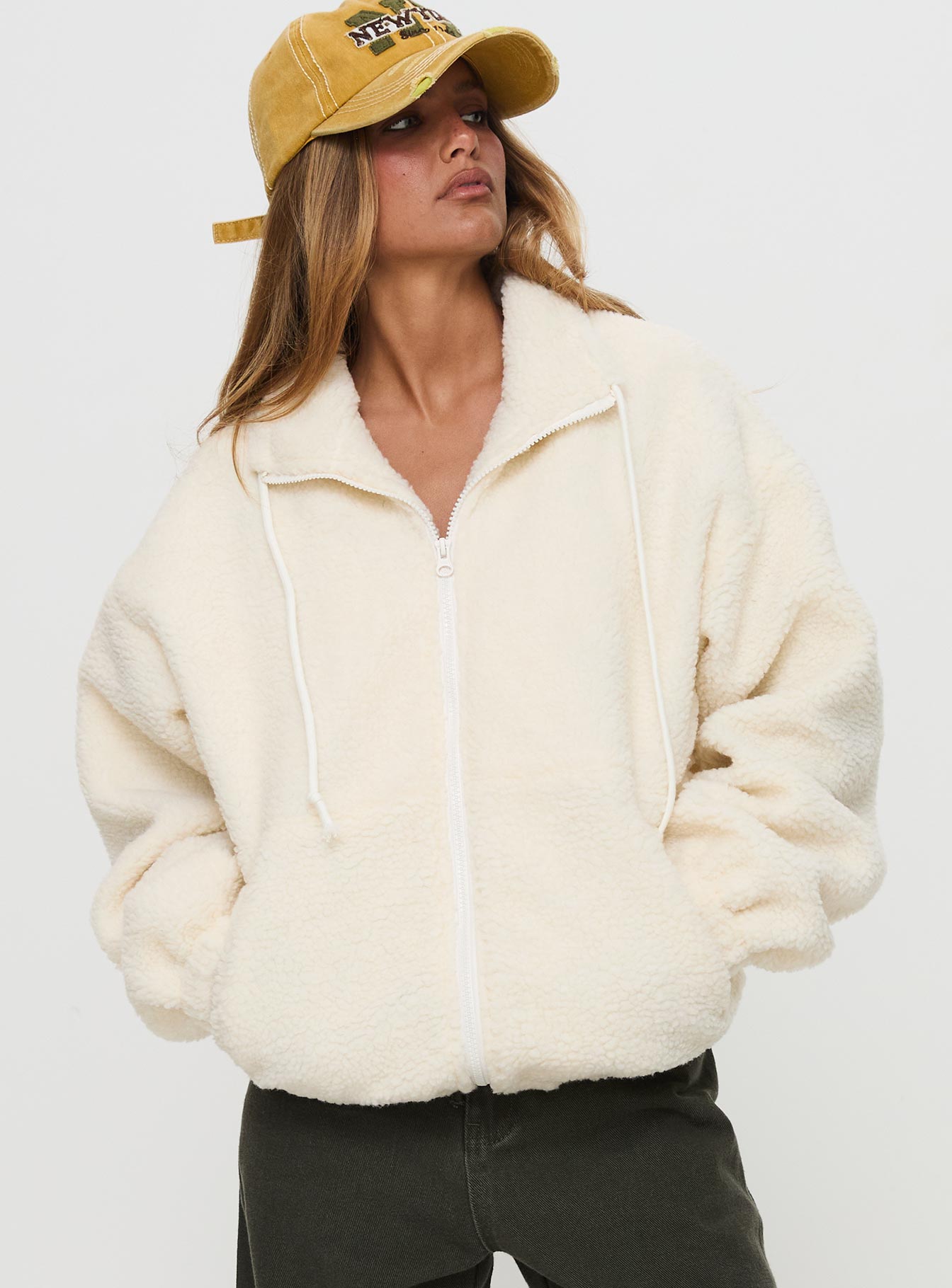 Say My Name Polar Fleece Zip Up Jacket Cream - Image 2