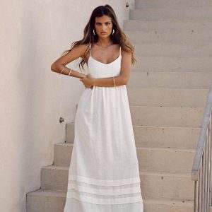 Milden Linen Blend Maxi Dress White