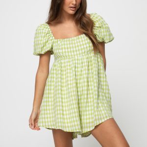 Lorna Check Romper Green