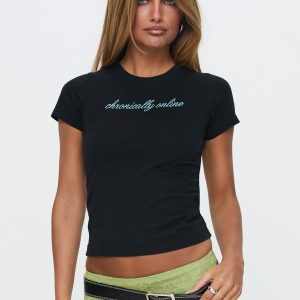 Chronically Online Graphic Top Black