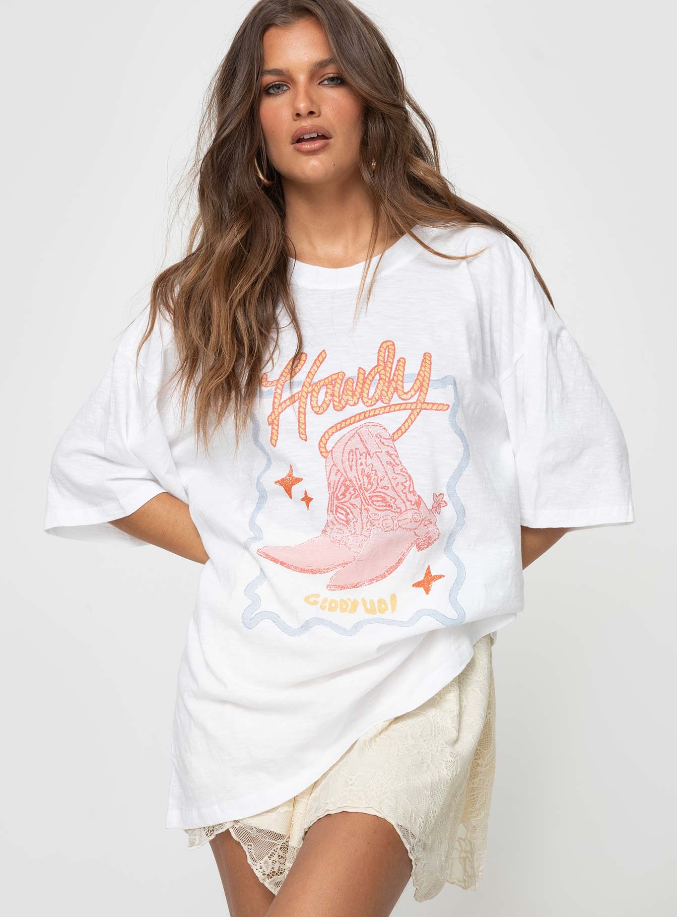 Howdy Oversized Tee White Multi - Image 2