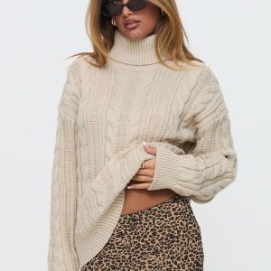 Bryden Turtleneck Cable Knit Sweater Beige