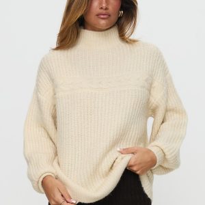 Wistfully Funnel Neck Knit Sweater Cream