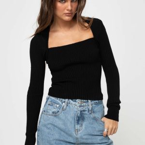 Gleeson Square Neck Long Sleeve Top Black