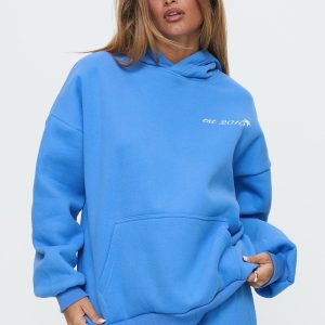 Princess Polly Hooded Sweatshirt Bubble Text Blue / White