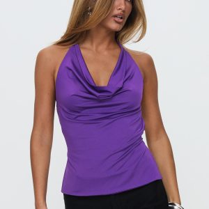Charls Cowl Neck Backless Top Purple