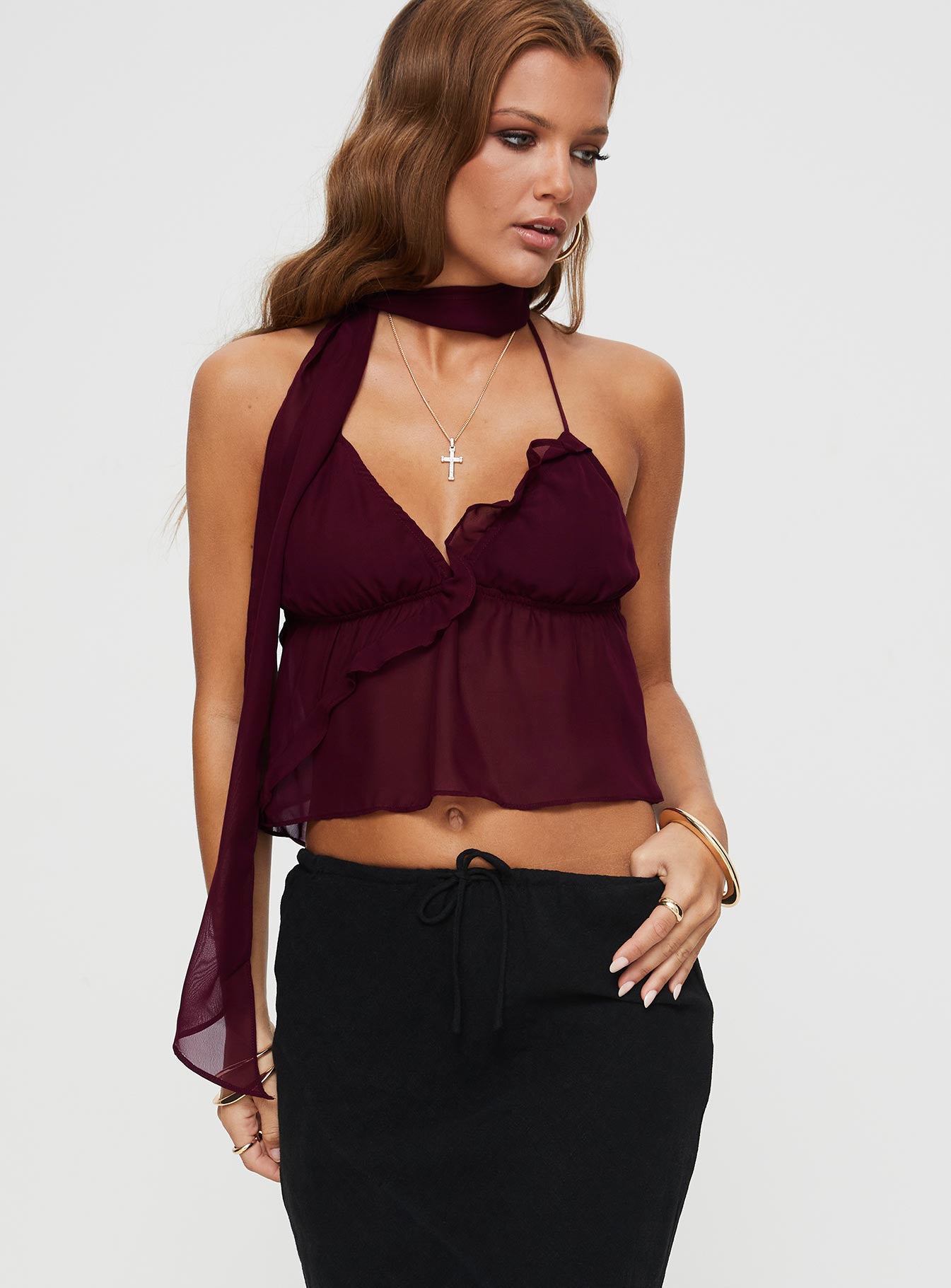 Demi Frill Top Burgundy - Image 2