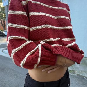 Read Your Mind Knit Sweater Maroon Stripe
