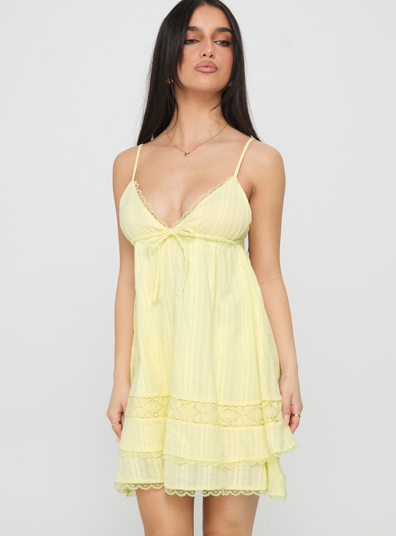 Cherubs Lace Babydoll Mini Dress Yellow - Image 2