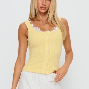 Sole Purpose Lace Trim Top Yellow