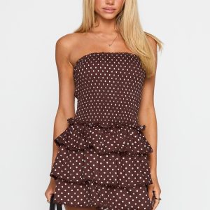 Sunkiss Frill Mini Dress Brown Polka