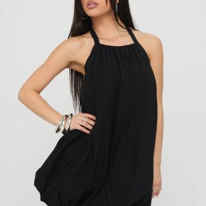 Friandise Bubble Hem Mini Dress Black