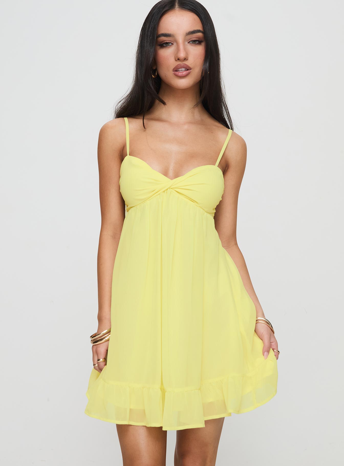 Stolen Kisses Mini Dress Lemon - Image 2