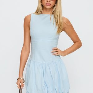 Cicely Bubble Hem Mini Dress Blue