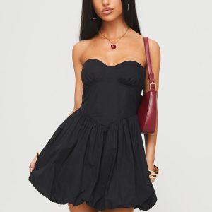 Zafira Strapless Bubble Hem Mini Dress Black