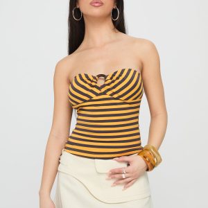 Ravon Ring Detail Strapless Top Yellow Stripe