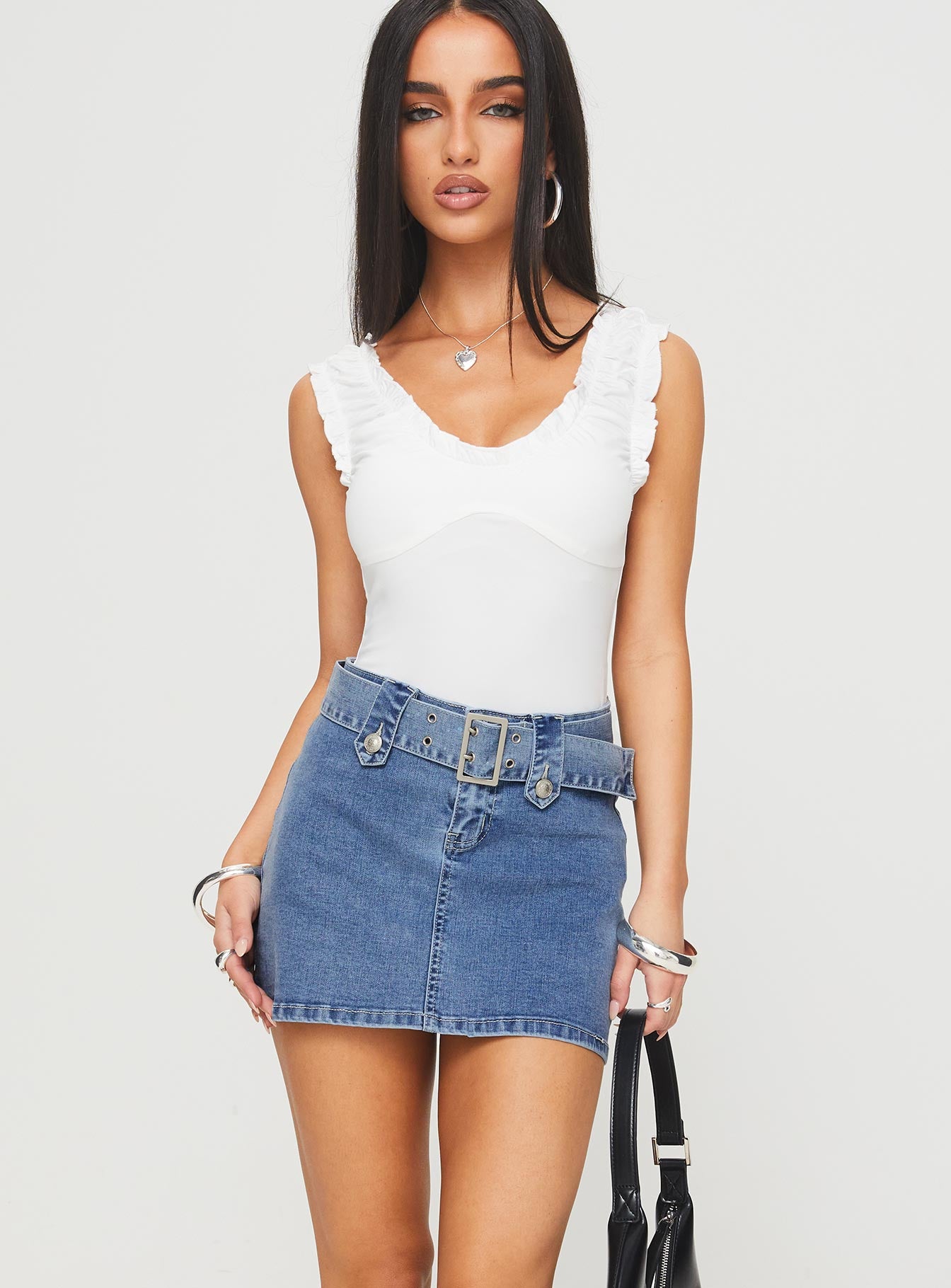 Domino Mini Skirt Mid Blue Denim - Image 2