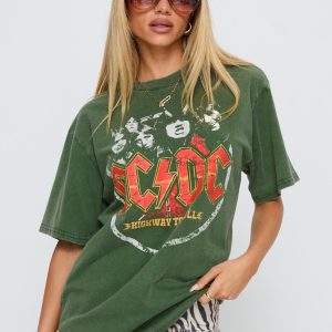 Acdc Vintage Oversized Graphic Top Green