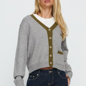 Atira Contrast Knit Cardigan Grey