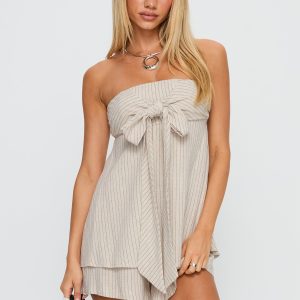 Jetsetter Strapless Playsuit Beige Stripe