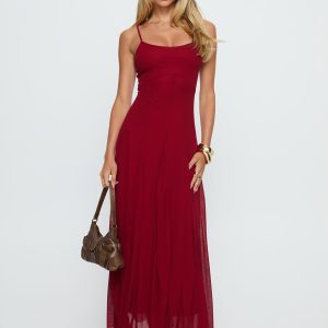 Janeira Pleat Maxi Dress Red
