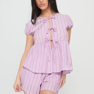 Drop Dead Gorgeous Tie Up Set Purple Stripe