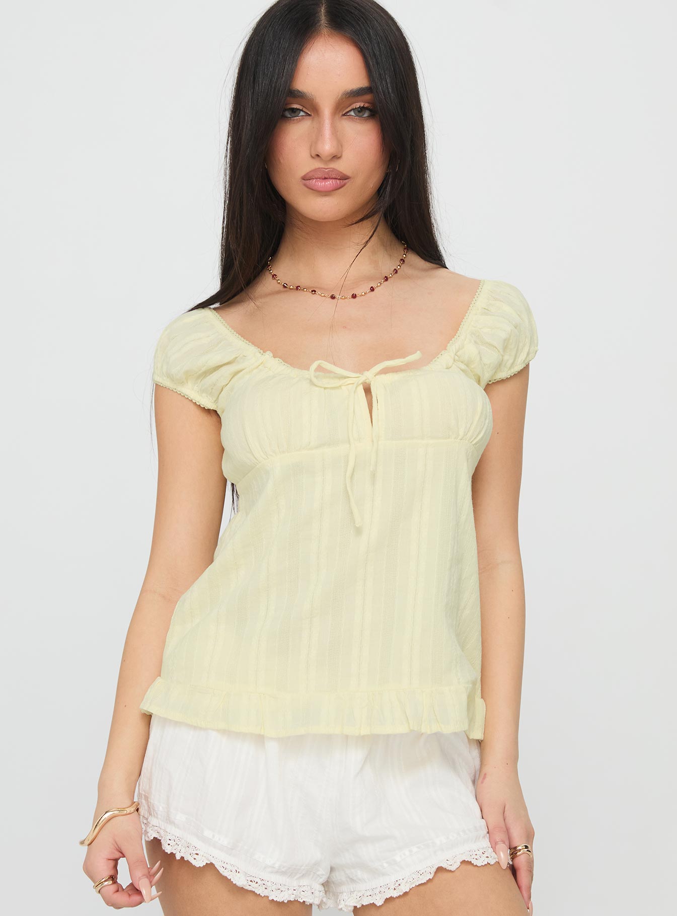 Lainee Babydoll Tie Up Top Yellow - Image 2