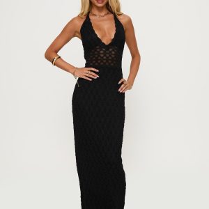 San Lorenzo Crochet Maxi Dress Black