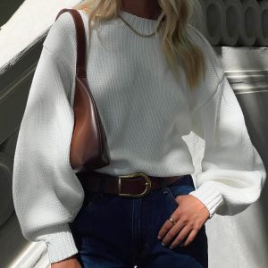 Harmony Balloon Sleeve Knit Sweater White
