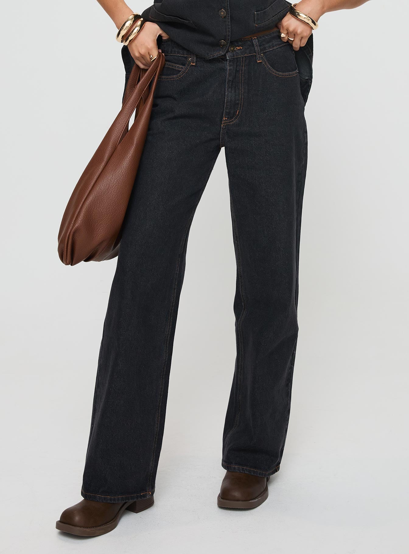 Top Model Low Rise Straight Leg Jeans Charcoal - Image 2
