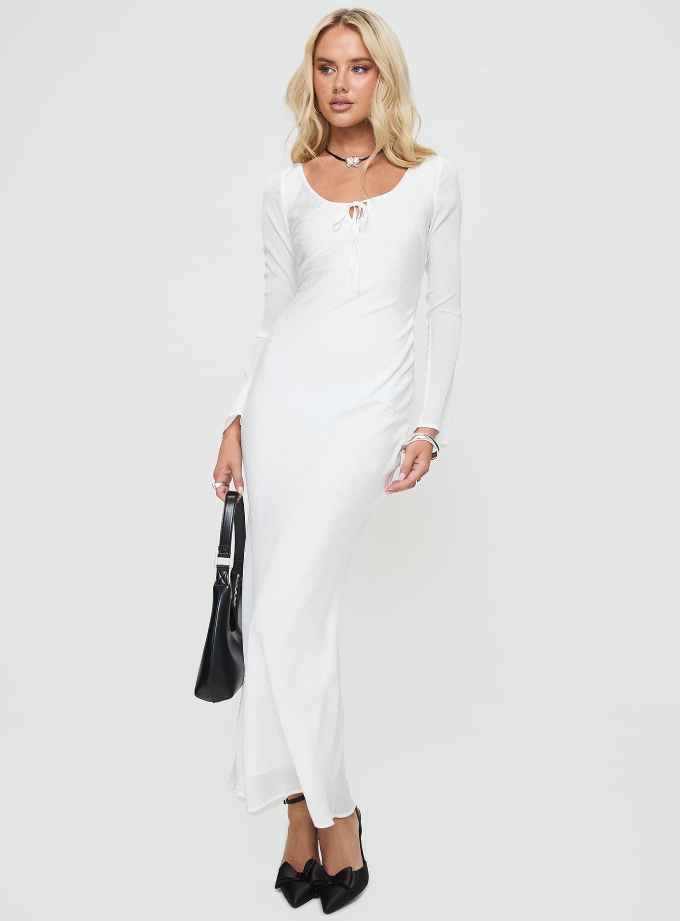 Sorento Long Sleeve Bias Cut Maxi Dress White - Image 2