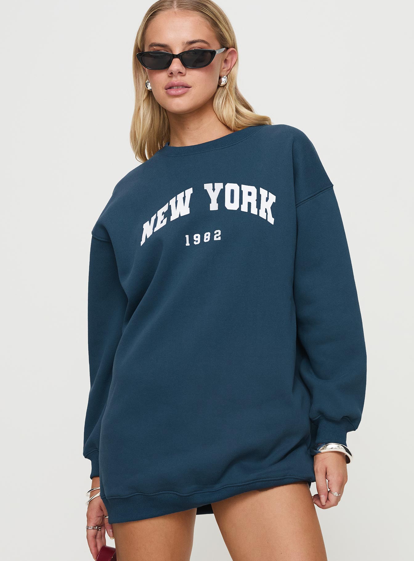 New York Minute Mini Sweatshirt Dress Navy - Image 2