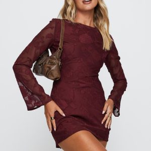 Jadee Long Sleeve Mini Dress Burgundy Floral
