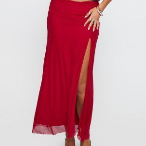 Quancita Mesh Maxi Skirt Red