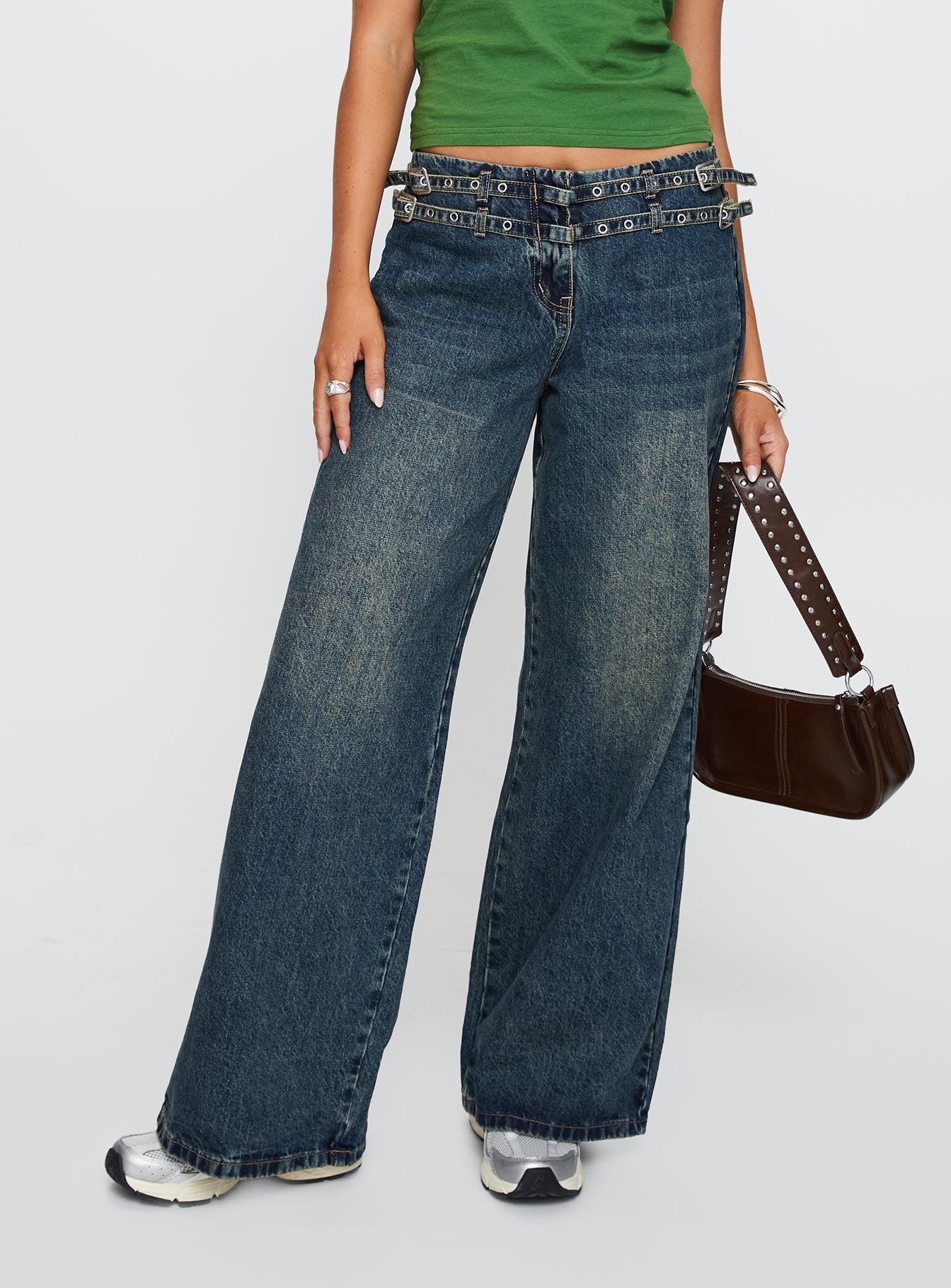 Baccarat Mid Rise Wide Leg Belted Jeans Dark Blue - Image 2